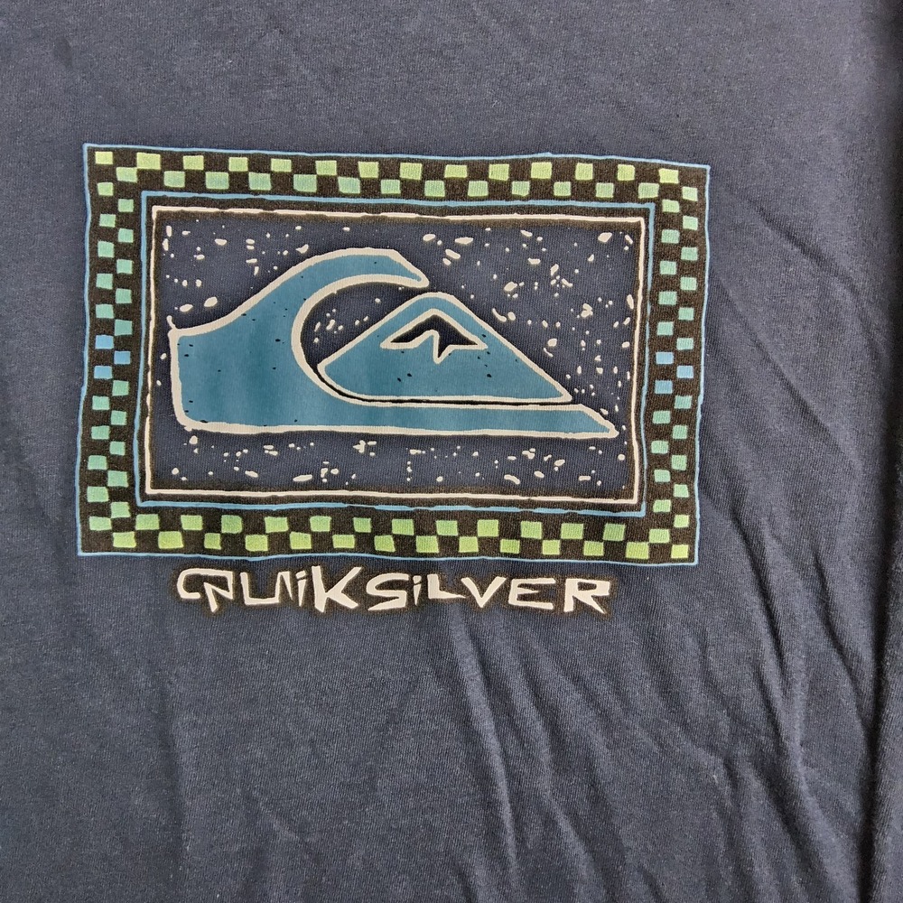 Quiksilver Boys Long Sleeve Shirt Navy Blue Graphic Tee Size L (7) NWT Cotton